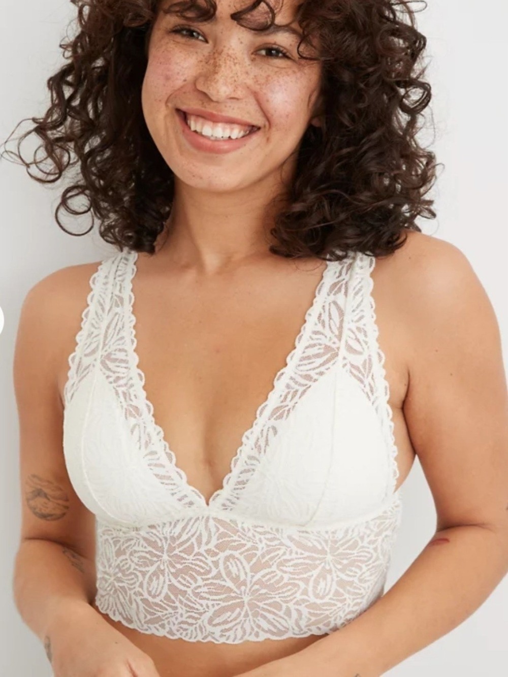NWT Aerie Firework Lace Padded Plunge Bralette Cream White Large
